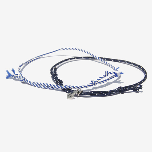 [러쉬오프] Unisex Marine Anchor Fabric 2 Bracelet Set/ 마린 닻 페브릭 팔찌세트