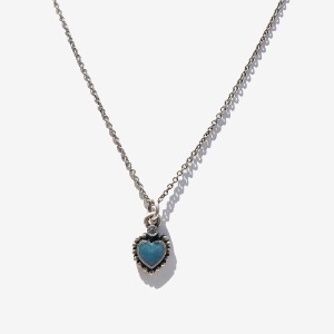 [러쉬오프] Sky-Blue Heart pendant Chain Necklace  / 스카이블루 하트 펜던트 체인 목걸이 (은도금)