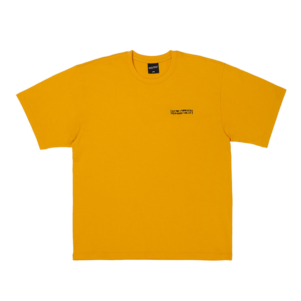 [아임낫어휴먼비잉] Embroidery Front Short Sleeve T-Shirt - MUSTARD
