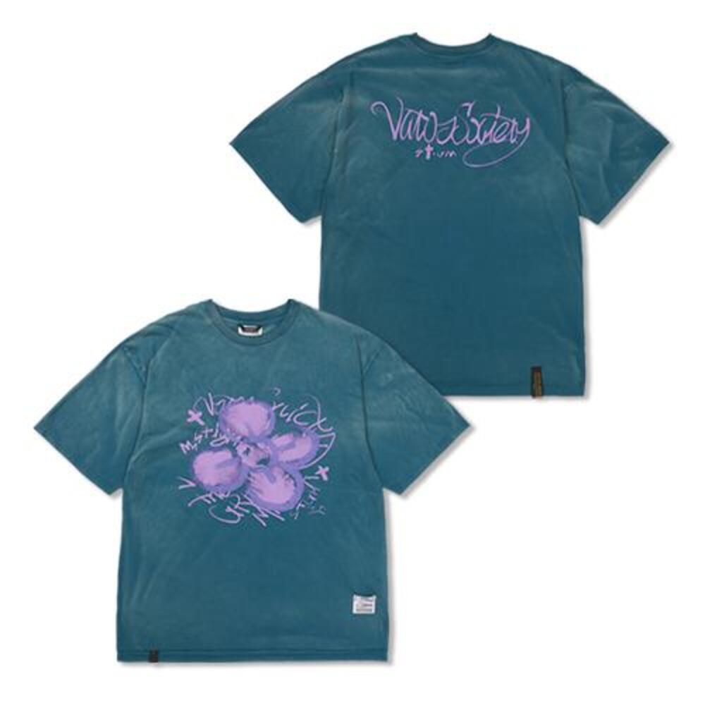 [스티그마] Crayon Flower Vintage-Like Washed Oversized Short Sleeves T-Shirts Blue
