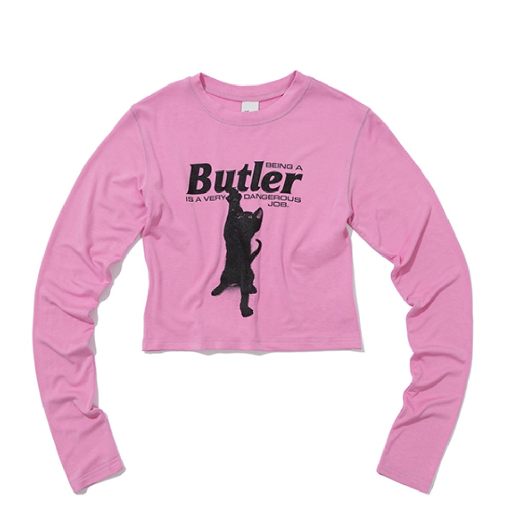 [크루치] CAT BUTLER Crop long-sleeved T-Shirt (PINK) WOMENS