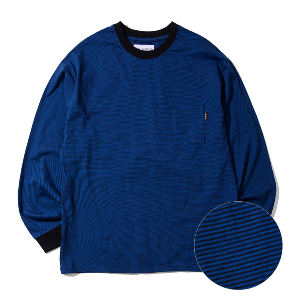 [킹아카이브]Striped Long Sleeve Pocket T-Shirt-Blue