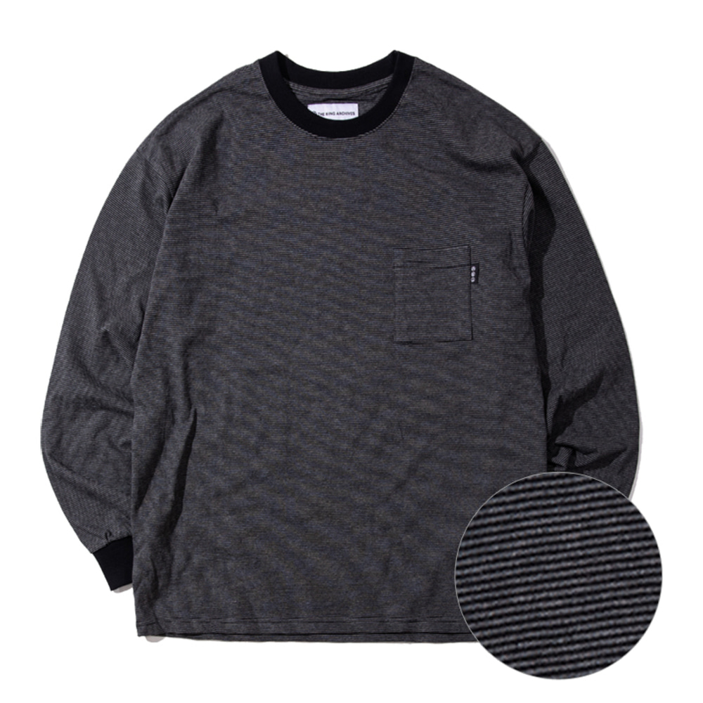 [킹아카이브]Striped Long Sleeve Pocket T-Shirt -Black