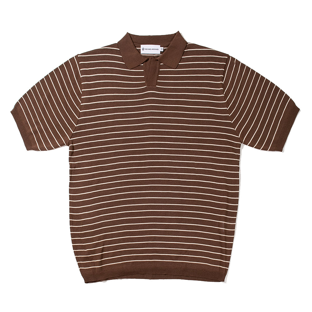 [킹아카이브]Striped Linen Half Knit-Brown
