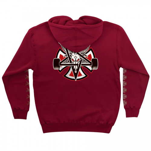 [인디펜던트 x 트래셔] Pentagram Cross Pullover Hooded Lightweight Sweatshirt - Garnet