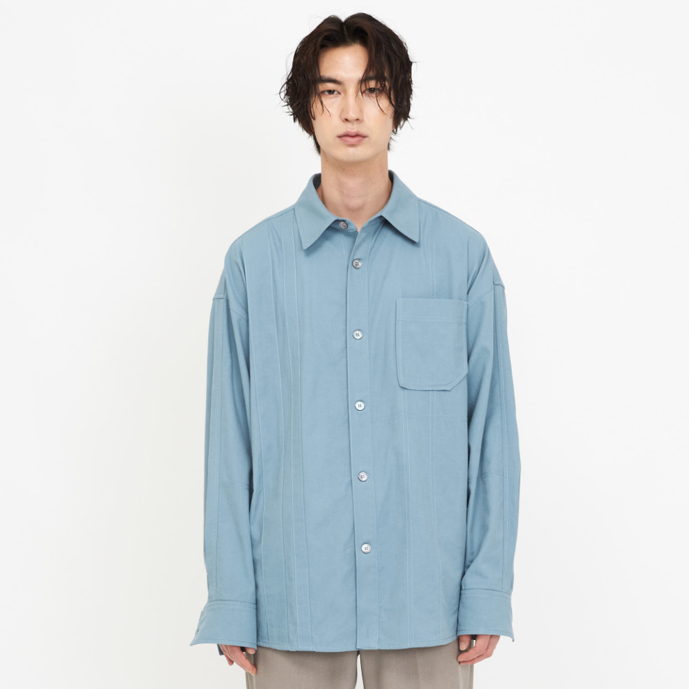 [싱크] 루즈핏 언밸런스 셔츠 (그레이쉬 블루)