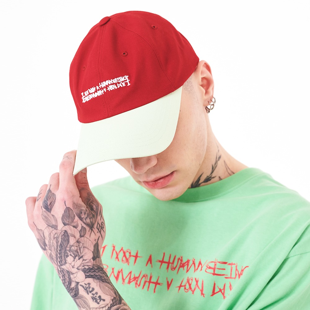 [아임낫어휴먼비잉] BASIC LOGO MULTICOLOR CAP - RED&amp;LIGHT GREEN