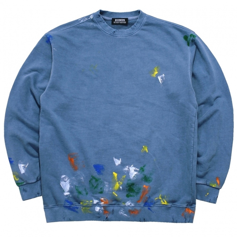 [런디에스] damage painting sweatshirt (blue)