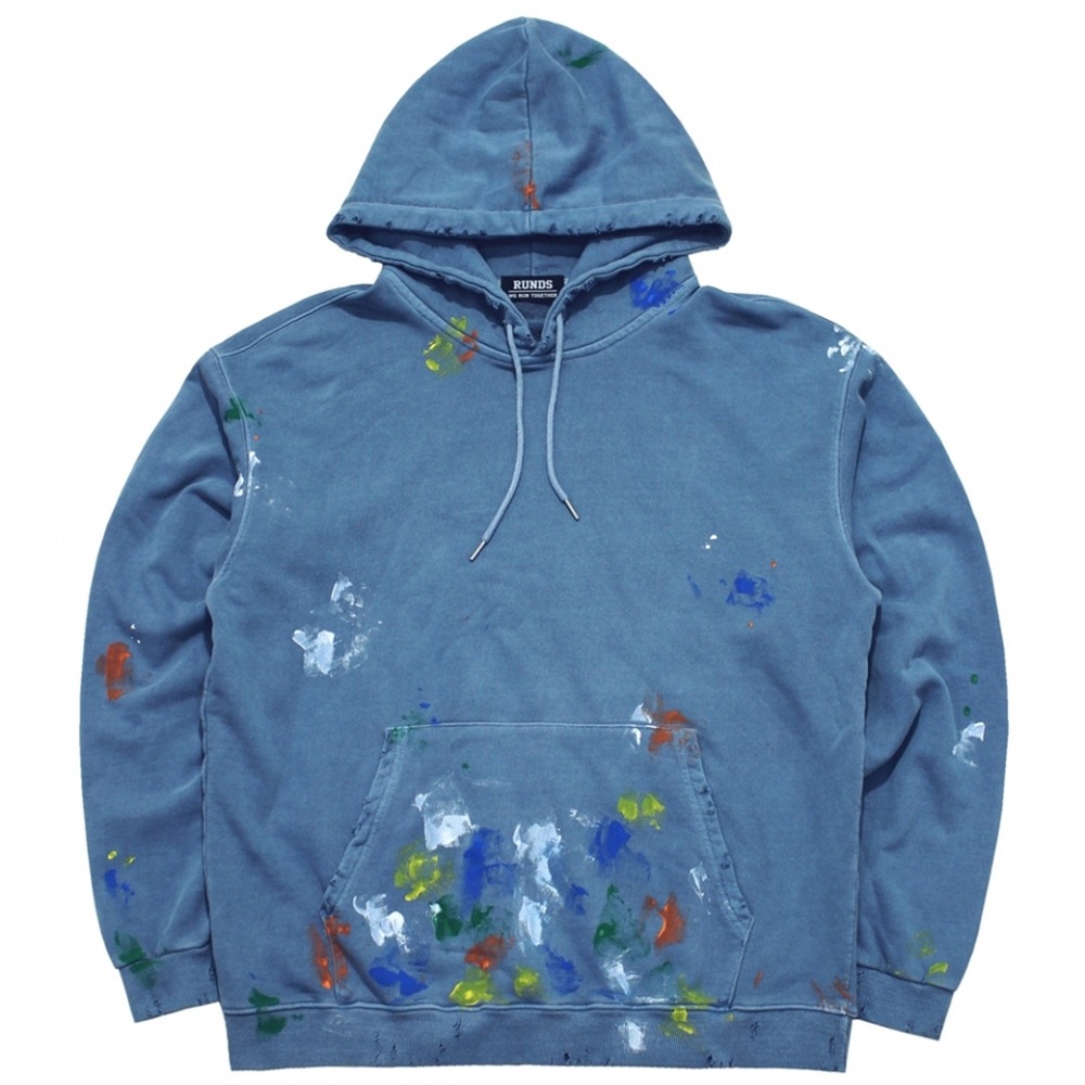 [런디에스] damage painting hoodie (blue)