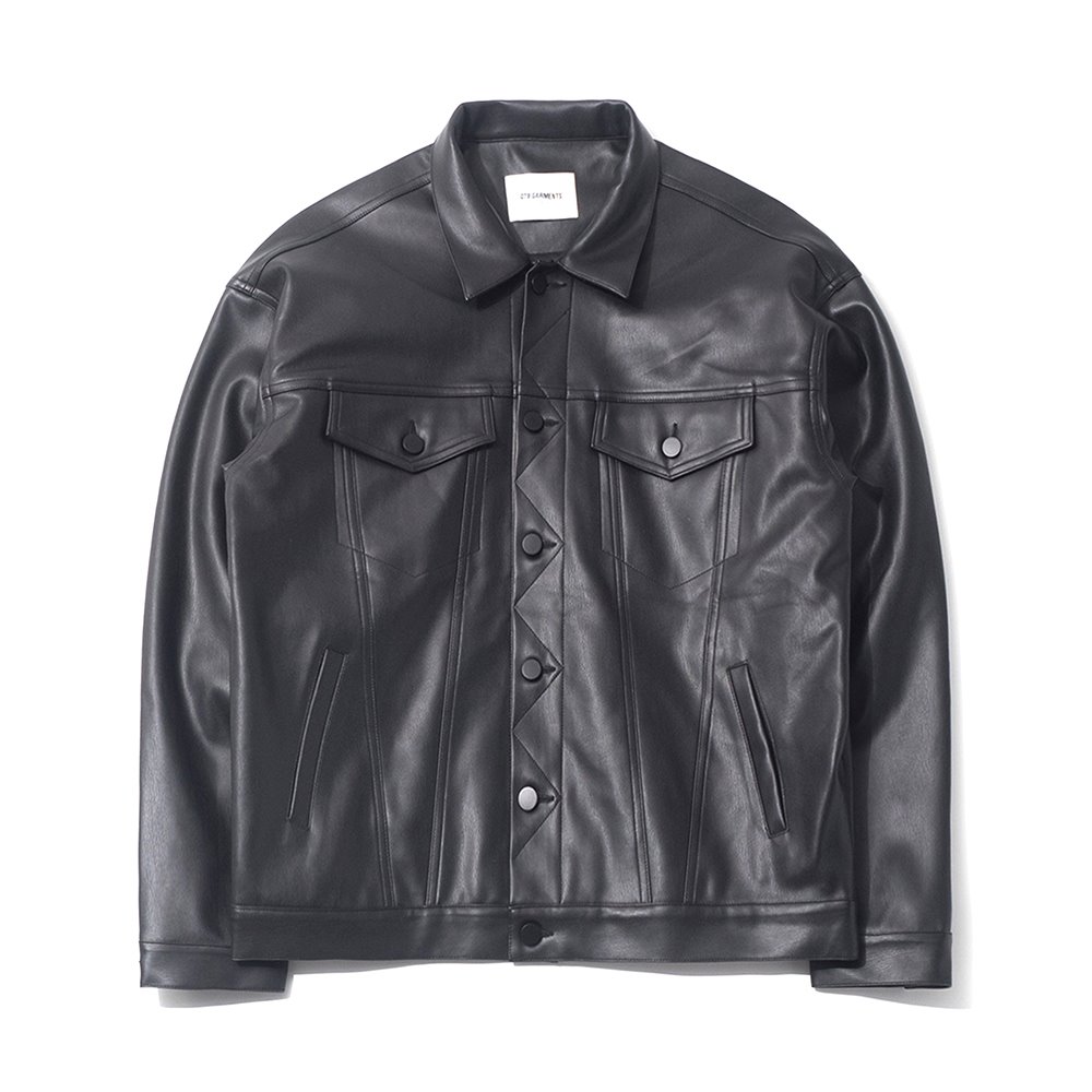 [큐티에잇] MR Vegan Leather Trucker Jacket (Black)