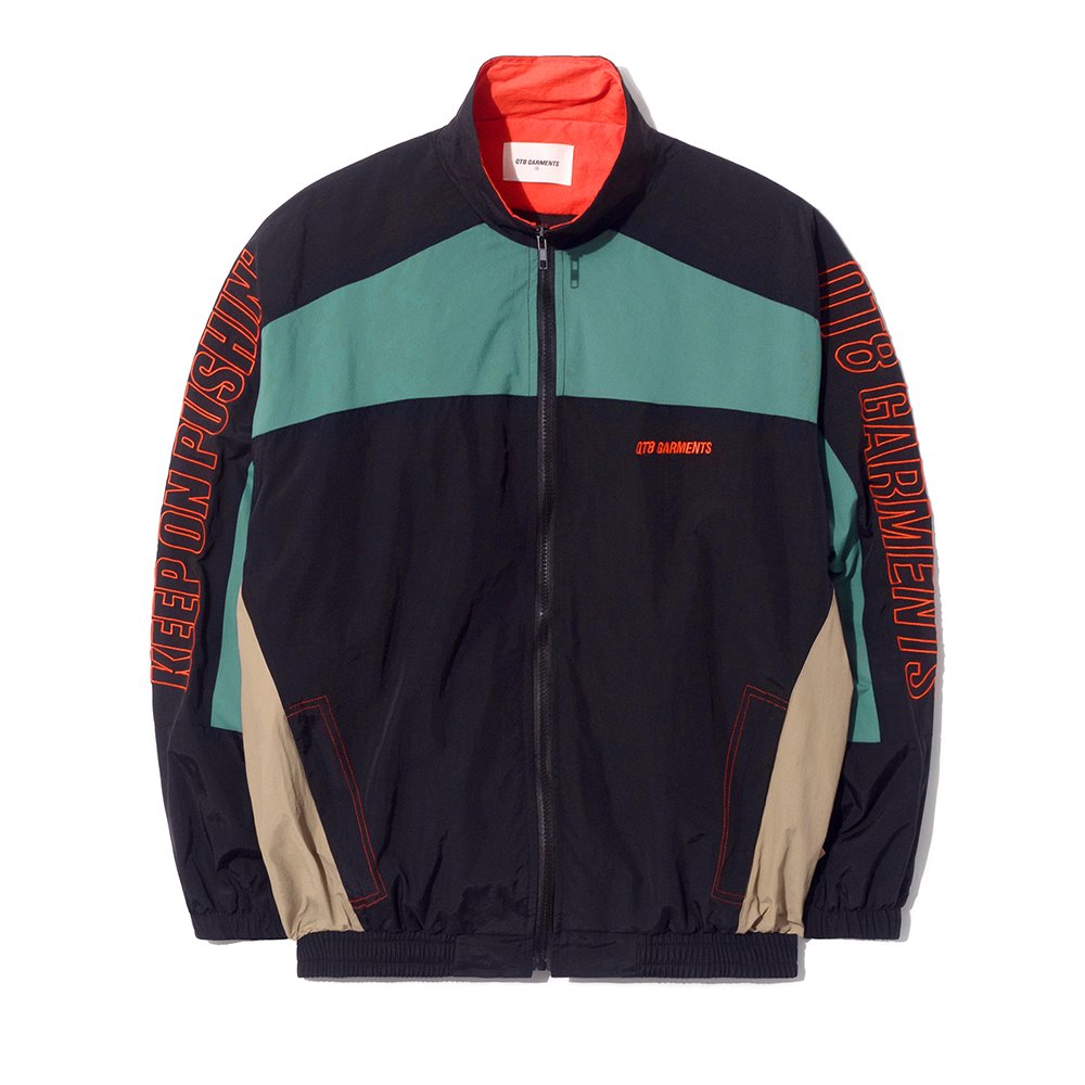[큐티에잇] WA Retro Track Jacket (Black/Bluegreen/Orange)
