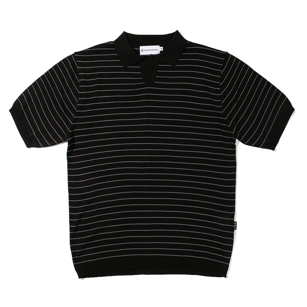 [킹아카이브]Striped Linen Half Knit-Black