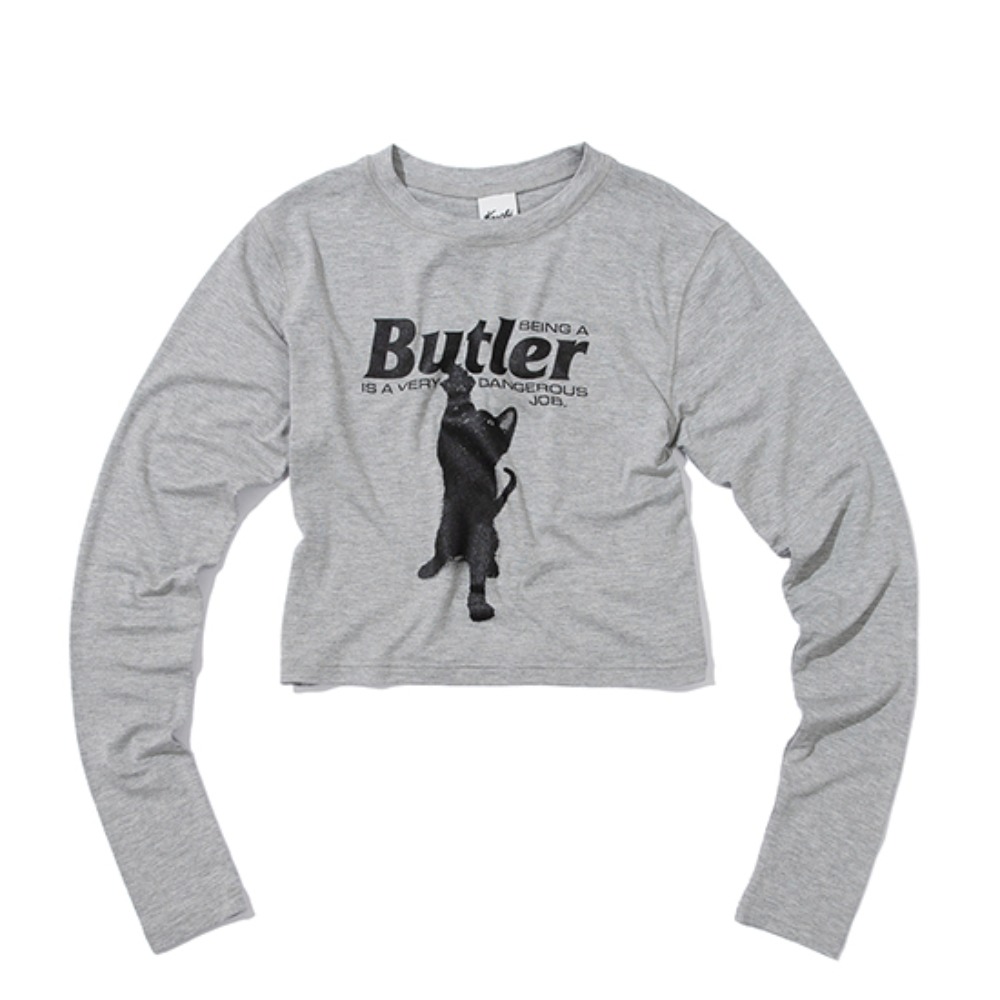 [크루치] CAT BUTLER Crop long-sleeved T-Shirt (GREY) WOMENS