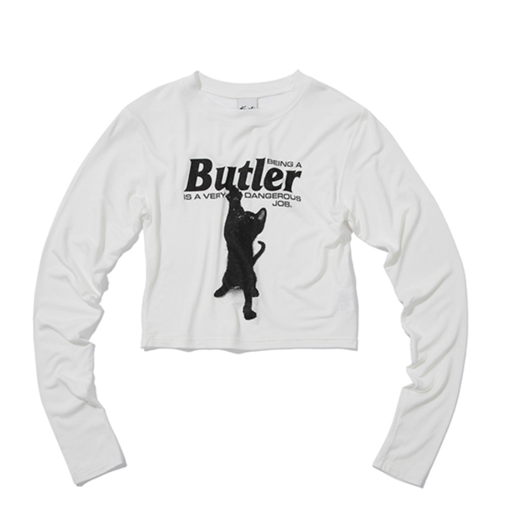 [크루치] CAT BUTLER Crop long-sleeved T-Shirt (WHITE) WOMENS