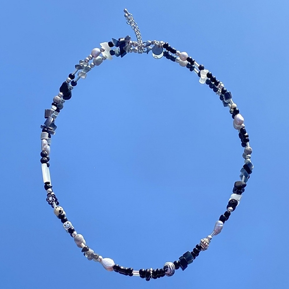 [런디에스] black gemstone necklace